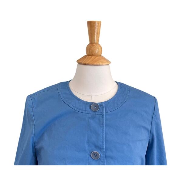 Talbots Lightweight Cotton Canvas Blue 3/4 Sleeve Button Jacket, Pockets, 10 - Picture 2 of 10
